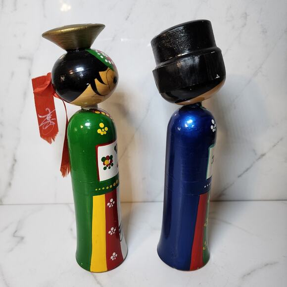 Handcrafted Japanese Kokeishi Wedding Bobblehead Pair-Vintage Asian Collectibles - Picture 7 of 10